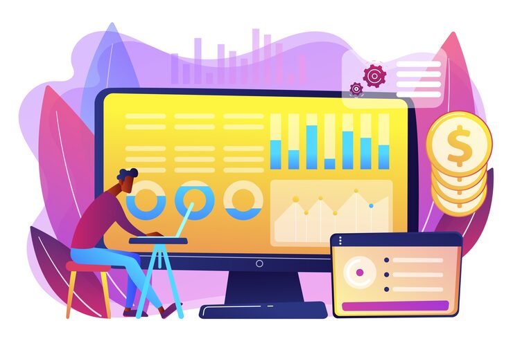 data analyst consolidating financial information reports computer financial data management financial software digital data report concept bright vibrant violet isolated illustration 335657 456 Key Benefits of Fintech SEO Rankstar