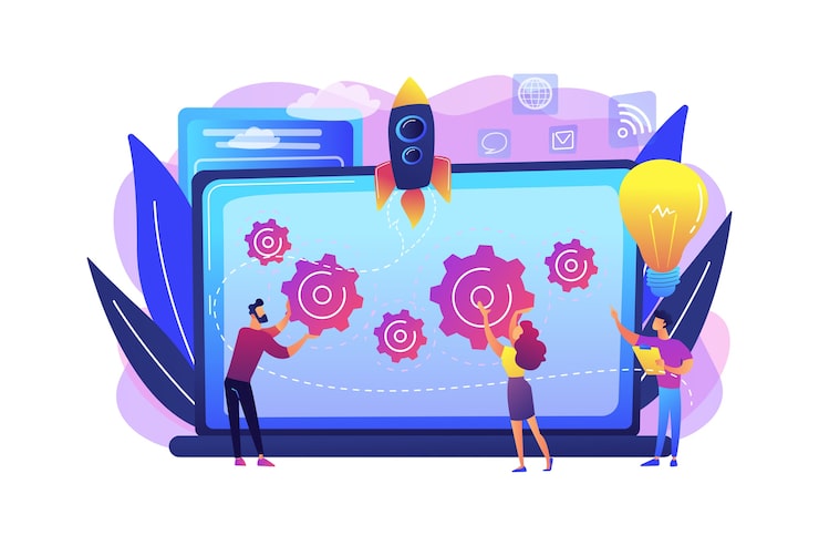 startup team receive mentoring training accelerate growth laptop startup accelerator seed accelerator startup mentoring concept bright vibrant violet isolated illustration 335657 863 Automated Link Building Tools