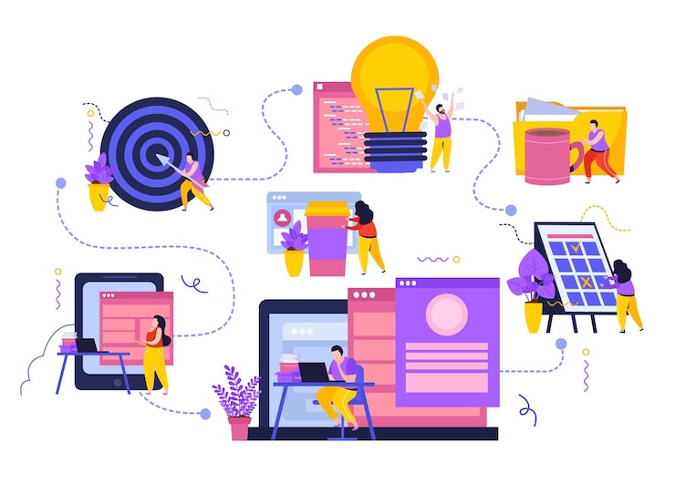 business workspace compositions set with flowchart 1284 54203 Digital Marketing Solutions